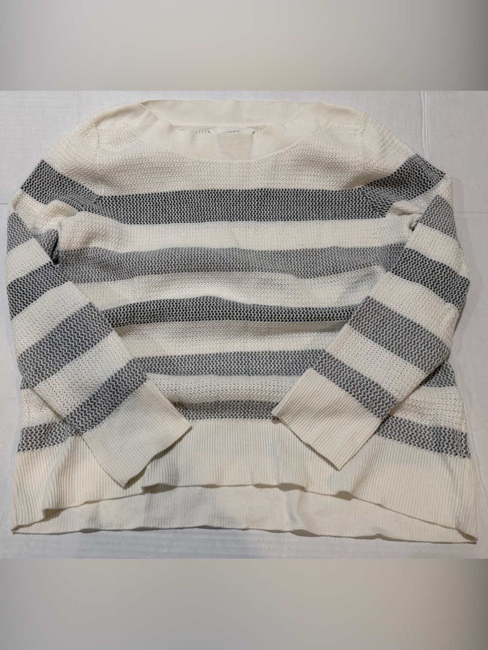 Market & Spruce Cream and Gray Striped Crewneck Sweater